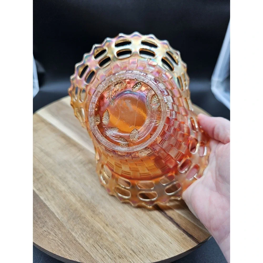 Fenton Vintage Marigold Carnival‎ Glass Open Edge Basket Weave  Bowl 2 sides up